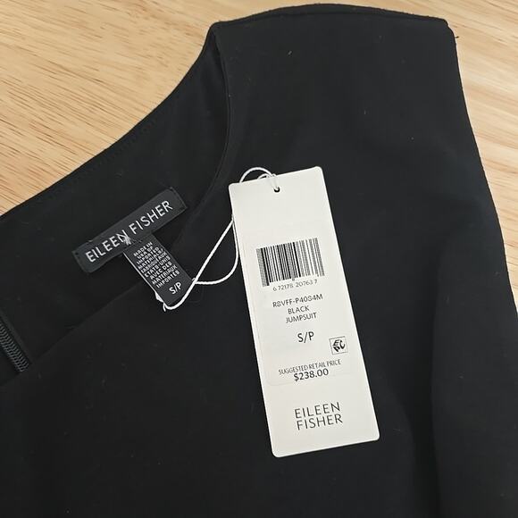 NWT Eileen Fisher Jumpsuit Women Small Black Stretch Jersey Wide Leg Faux Wrap - Picture 3 of 10